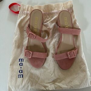 Pink chunky heel suede sandal